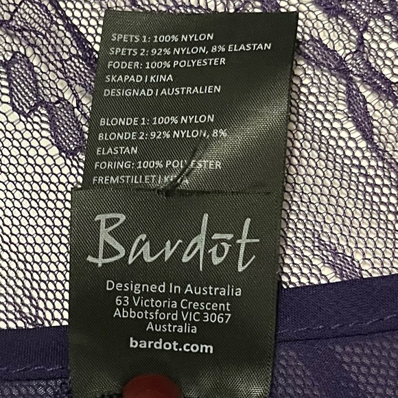 Bardot Splice Lace Blouse Top Womens Purple Ruffle Sheer Whimsgoth Fairy Medium - Picture 12 of 14